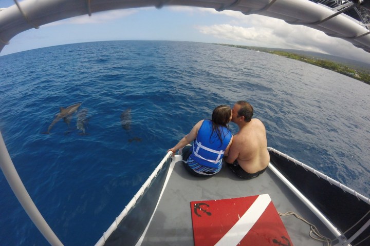 Couple on private charter in Kealakekua Bay with Spinner Dolphins